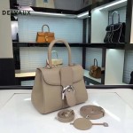 Delvaux-017-6 人氣熱銷brillant淺灰色原版粒面牛皮手提單肩包