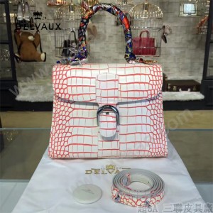 Delvaux-030-3 Sellier Brillant鱷魚紋牛皮 小羊皮內裏可調節肩帶原裝禮盒手提單肩斜挎包