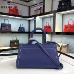Delvaux-014-4 百搭新款手工車線brillan藍色原版TOGO皮橫款大號手袋