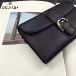 Delvaux-21 時尚復古Brillan Frence黑色原版牛皮翻蓋錢包手拿包