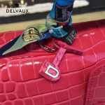 Delvaux-031-3 Sellier Brillant鱷魚紋牛皮 小羊皮內裏可調節肩帶原裝禮盒橫款手提單肩斜挎包