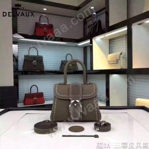 Delvaux-015-2 潮流百搭手工車線brillan深灰色色原版TOGO皮手提單肩包