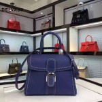 Delvaux-013-4 百搭新款手工車線brillan藍色原版TOGO皮豎款大號手袋