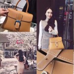 Delvaux-013-6 百搭新款手工車線brillan土黃色原版TOGO皮豎款大號手袋