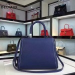 Delvaux-013-4 百搭新款手工車線brillan藍色原版TOGO皮豎款大號手袋