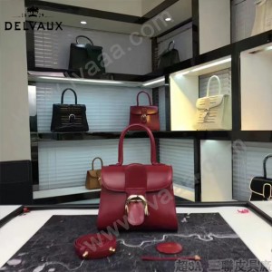 Delvaux-04-6 時尚復古brilliant 棗紅色原版BOX光面牛皮手提單肩包