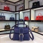 Delvaux-015-4 潮流百搭手工車線brillan藍色原版TOGO皮手提單肩包