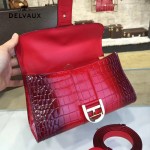 Delvaux-031 Sellier Brillant鱷魚紋牛皮 小羊皮內裏可調節肩帶原裝禮盒橫款手提單肩斜挎包