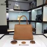 Delvaux-19-8 潮人必備新款brillant土黃色原版牛皮豎款大號手提單肩包