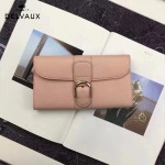 Delvaux-21-2 時尚復古Brillan Frence粉色原版牛皮翻蓋錢包手拿包