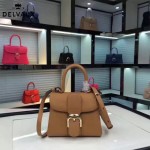 Delvaux-17-8 人氣熱銷brillant土黃色原版粒面牛皮手提單肩包