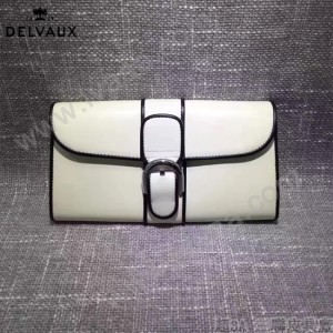 Delvaux-20 名媛必備Brillan Frence Box原單黑白配牛皮翻蓋長款錢包