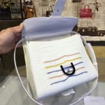 Delvaux-06-3 春夏專櫃定制款Brillant 彩虹系列白色原版鱷魚紋手提單肩包
