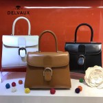 Delvaux-025 新款原版box皮系列黑色拼色槍扣手提包