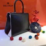 Delvaux-025 新款原版box皮系列黑色拼色槍扣手提包