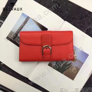 Delvaux-21-4 時尚復古Brillan Frence紅色原版牛皮翻蓋錢包手拿包