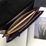 Delvaux-21 時尚復古Brillan Frence黑色原版牛皮翻蓋錢包手拿包