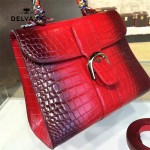 Delvaux-030 Sellier Brillant鱷魚紋牛皮 小羊皮內裏可調節肩帶原裝禮盒手提單肩斜挎包