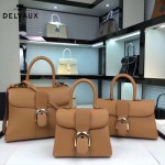 Delvaux-18-6 名媛必備brillant土黃色原版粒面牛皮橫款大號手袋