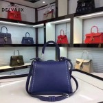 Delvaux-015-4 潮流百搭手工車線brillan藍色原版TOGO皮手提單肩包