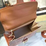Delvaux-030-2 Sellier Brillant鱷魚紋牛皮 小羊皮內裏可調節肩帶原裝禮盒手提單肩斜挎包