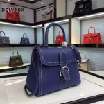 Delvaux-013-4 百搭新款手工車線brillan藍色原版TOGO皮豎款大號手袋