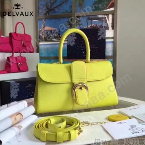Delvaux-18-7 名媛必備brillant黃色原版粒面牛皮橫款大號手袋