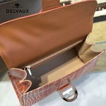 Delvaux-031-2 Sellier Brillant鱷魚紋牛皮 小羊皮內裏可調節肩帶原裝禮盒橫款手提單肩斜挎包