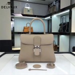 Delvaux-19-6 潮人必備新款brillant淺灰色原版牛皮豎款大號手提單肩包