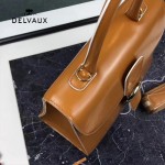 Delvaux-026 新款原版box皮系列焦糖色拼色進口手提包