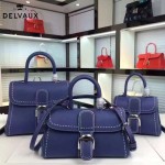 Delvaux-013-4 百搭新款手工車線brillan藍色原版TOGO皮豎款大號手袋