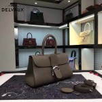 Delvaux-18-5 名媛必備brillant深灰色原版粒面牛皮橫款大號手袋