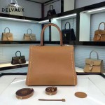 Delvaux-013-6 百搭新款手工車線brillan土黃色原版TOGO皮豎款大號手袋