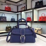 Delvaux-014-4 百搭新款手工車線brillan藍色原版TOGO皮橫款大號手袋