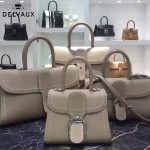 Delvaux-013 百搭新款手工車線brillan淺灰色原版TOGO皮豎款大號手袋
