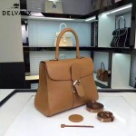 Delvaux-19-8 潮人必備新款brillant土黃色原版牛皮豎款大號手提單肩包
