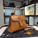 Delvaux-026 新款原版box皮系列焦糖色拼色進口手提包