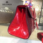 Delvaux-031 Sellier Brillant鱷魚紋牛皮 小羊皮內裏可調節肩帶原裝禮盒橫款手提單肩斜挎包