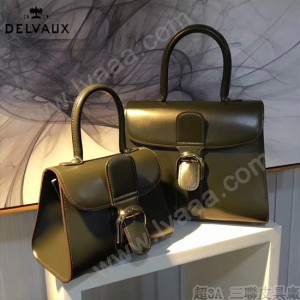 Delvaux-05-8 復古風brilliant 軍綠色原版BOX光面牛皮大號手提單肩包