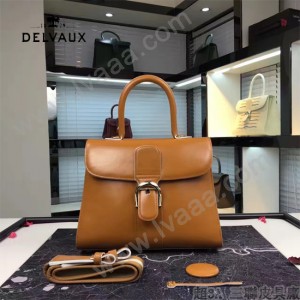 Delvaux-026 新款原版box皮系列焦糖色拼色進口手提包
