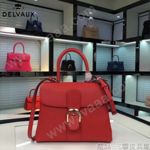 Delvaux-19-2 潮人必備新款brillant紅色原版牛皮豎款大號手提單肩包