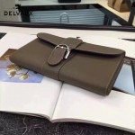 Delvaux-21-3 時尚復古Brillan Frence深灰色原版牛皮翻蓋錢包手拿包