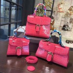 Delvaux-030-4 Sellier Brillant鱷魚紋牛皮 小羊皮內裏可調節肩帶原裝禮盒手提單肩斜挎包