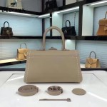 Delvaux-014 百搭新款手工車線brillan淺灰色原版TOGO皮橫款大號手袋