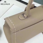 Delvaux-014 百搭新款手工車線brillan淺灰色原版TOGO皮橫款大號手袋