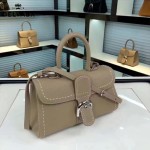 Delvaux-014 百搭新款手工車線brillan淺灰色原版TOGO皮橫款大號手袋