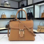 Delvaux-013-6 百搭新款手工車線brillan土黃色原版TOGO皮豎款大號手袋