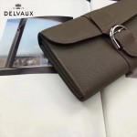 Delvaux-21-3 時尚復古Brillan Frence深灰色原版牛皮翻蓋錢包手拿包