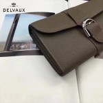 Delvaux-21-3 時尚復古Brillan Frence深灰色原版牛皮翻蓋錢包手拿包