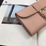 Delvaux-21-2 時尚復古Brillan Frence粉色原版牛皮翻蓋錢包手拿包